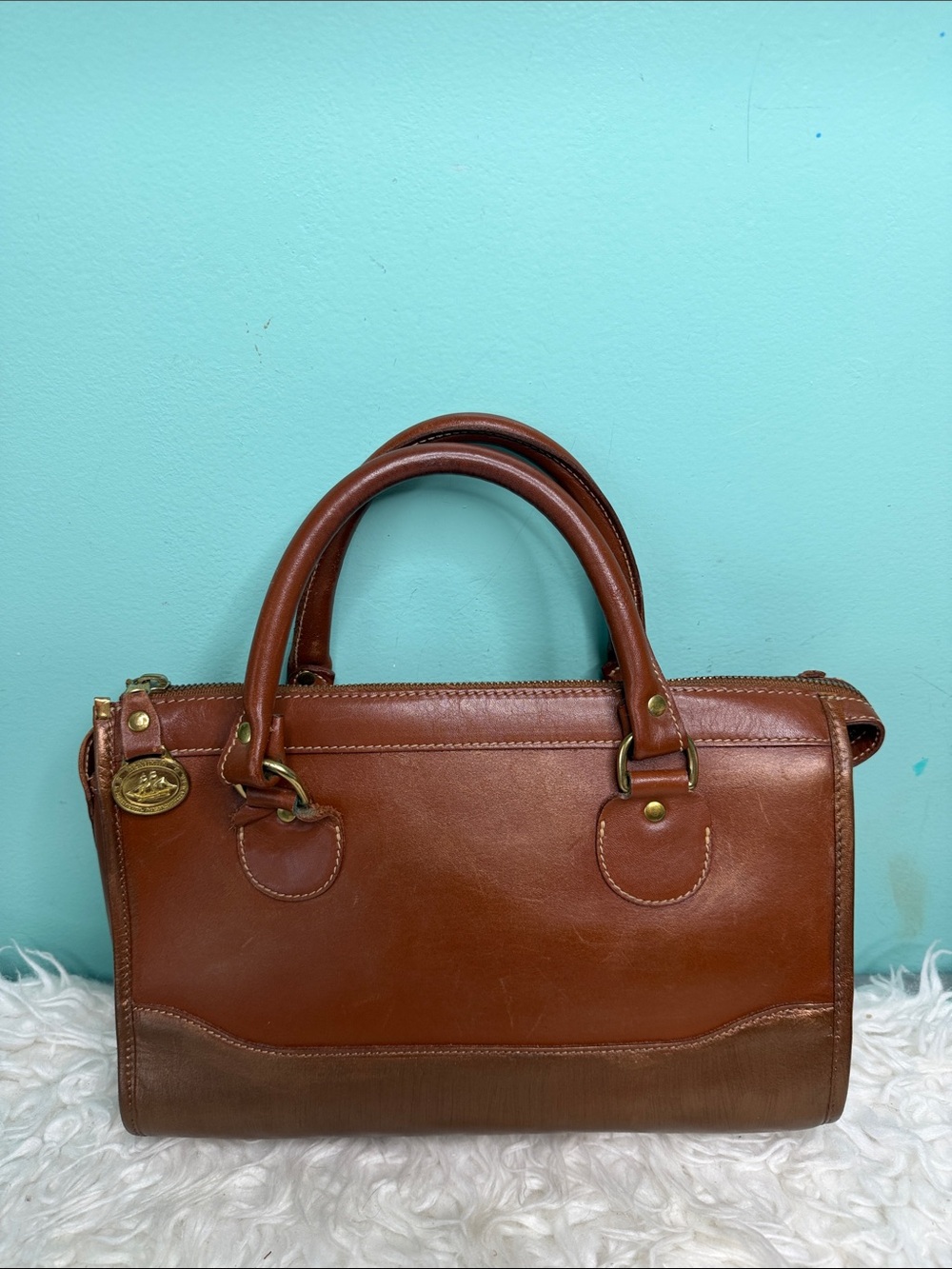 Brahmin Vintage Small Chestnut Brown Leather Satchel.NO LONG  STRAP!